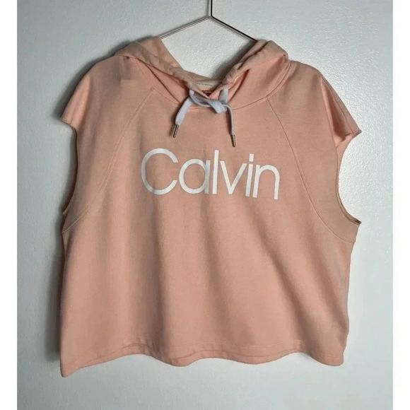 Calvin Klein Womens Exercise Workout Sleeveless Crop Hoodie Tank Top Peach XXL - Picture 1 of 6